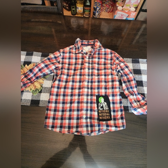 Upcycled Kids Beetlejuice Plaid Shirt - Red and Blue Size 6 - Picture 2 of 4